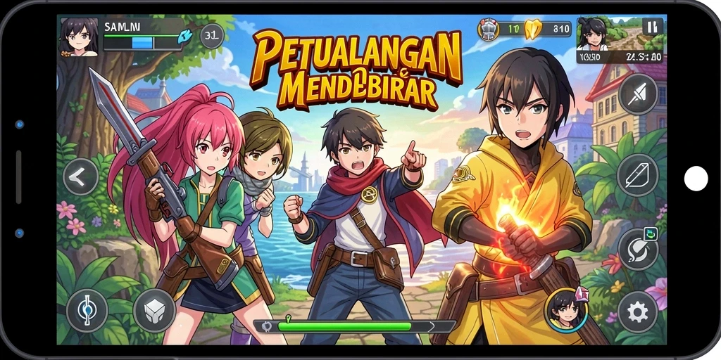 Tampilan gameplay menawan dengan karakter anime ikonik.