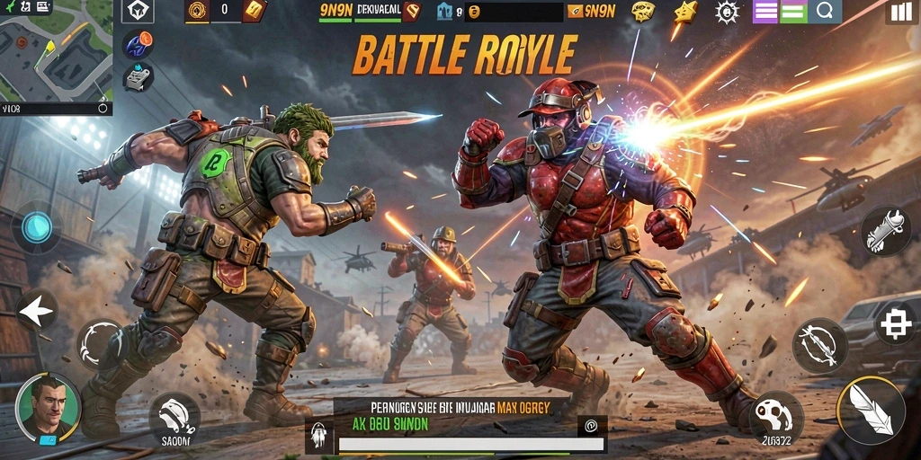 Gameplay seru Battle Royale di 9N9N yang menarik.