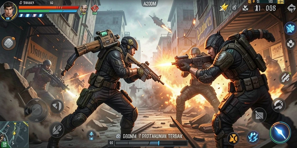 Screenshot A200M yang menunjukkan aksi pertarungan yang intens.
