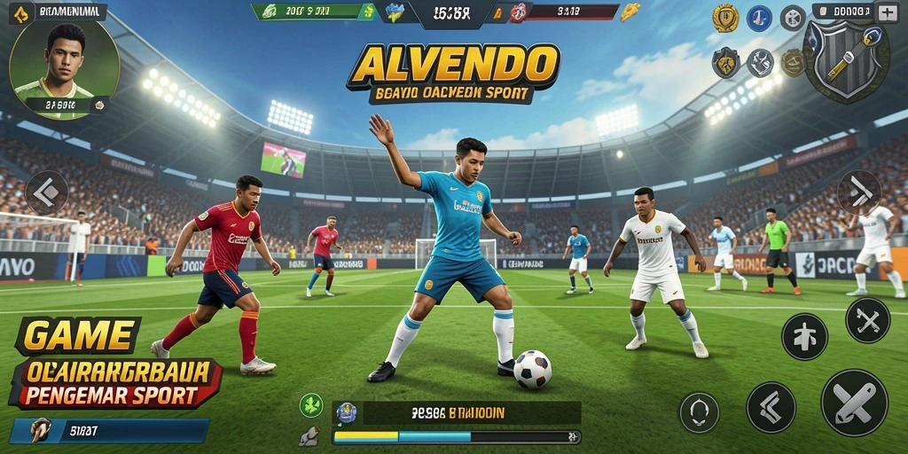 Screenshot utama ALVENDO menampilkan aksi seru dalam permainan olahraga.