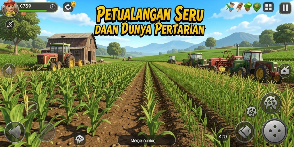 Screenshot gameplay C789 menampilkan aktivitas seru di ladang pertanian.