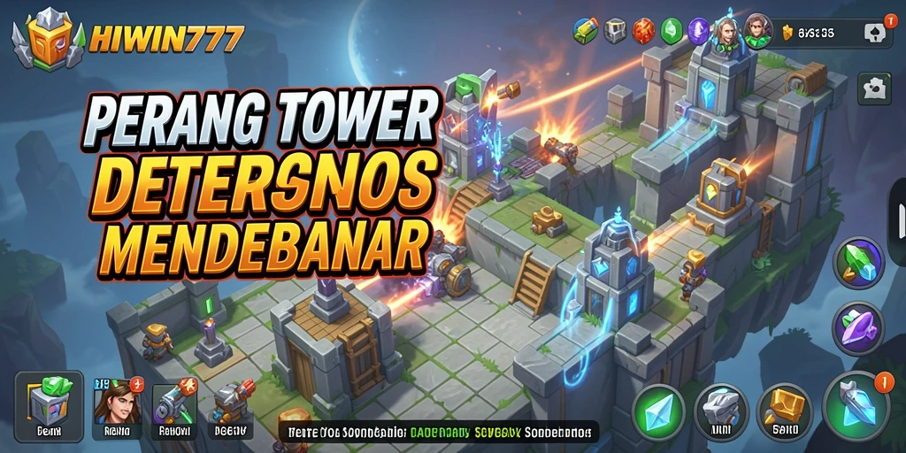 Tampilan gameplay HIWIN777 dengan berbagai tower dalam aksi.