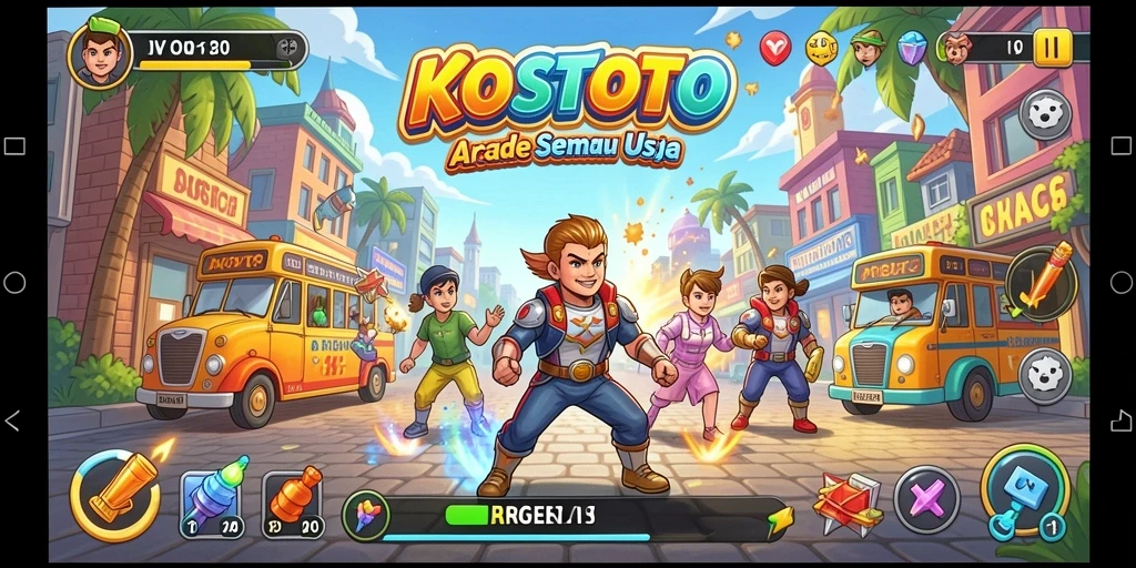 Tampilan seru gameplay KOSTOTO dengan berbagai tantangan menarik.