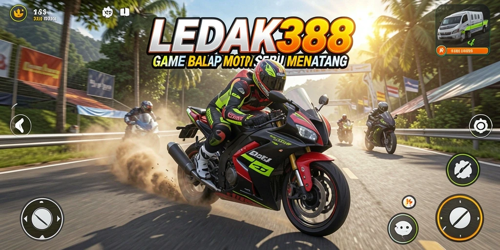 Tampilan gameplay seru game balap motor LEDAK388.