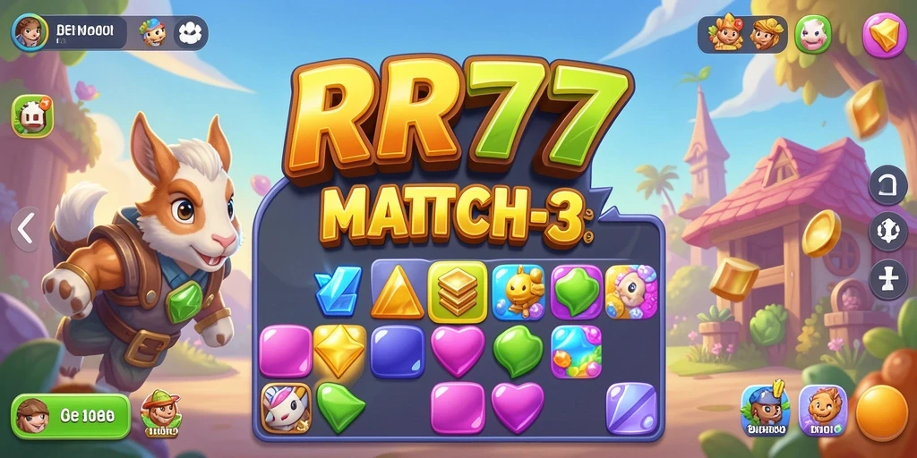 Tampilan gameplay RR777 dengan elemen Match-3 yang berwarna-warni.