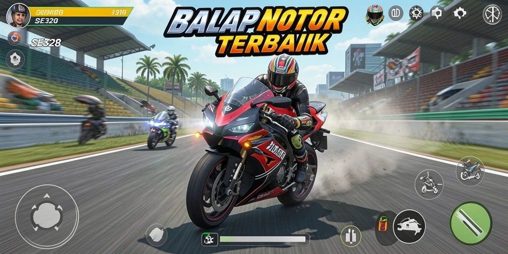 Gambar menunjukkan aksi balap motor yang mendebarkan.