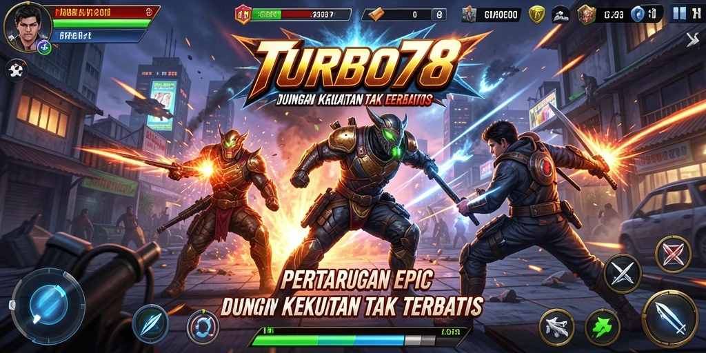 Gameplay seru TURBO78 yang menampilkan pertarungan menegangkan antara karakter.