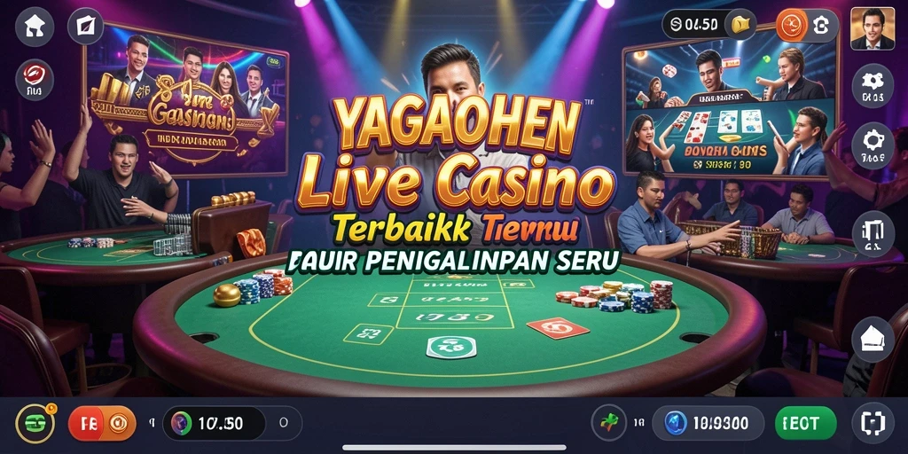 Screenshot gameplay YAGAOHEN menampilkan dealer langsung dan suasana kasino yang menegangkan.